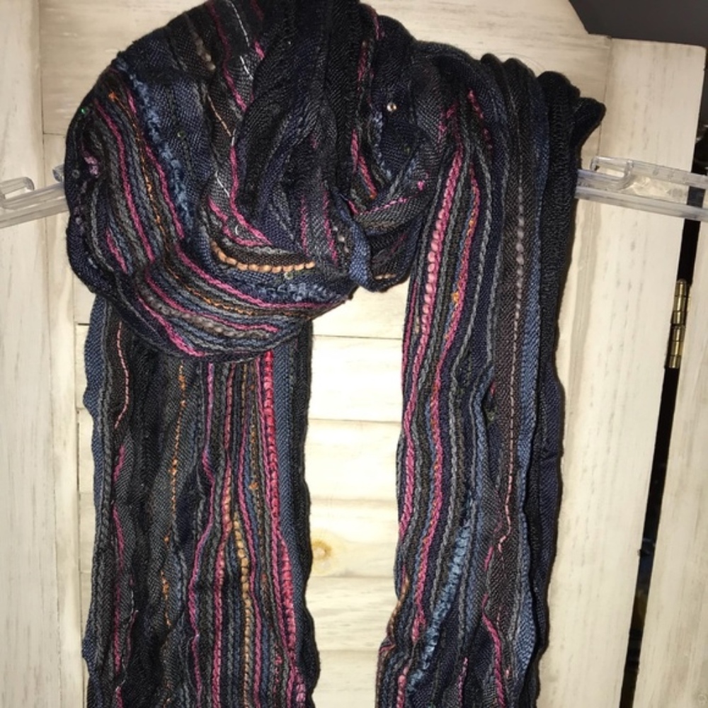 Blue Stripe and Sequin Scarf